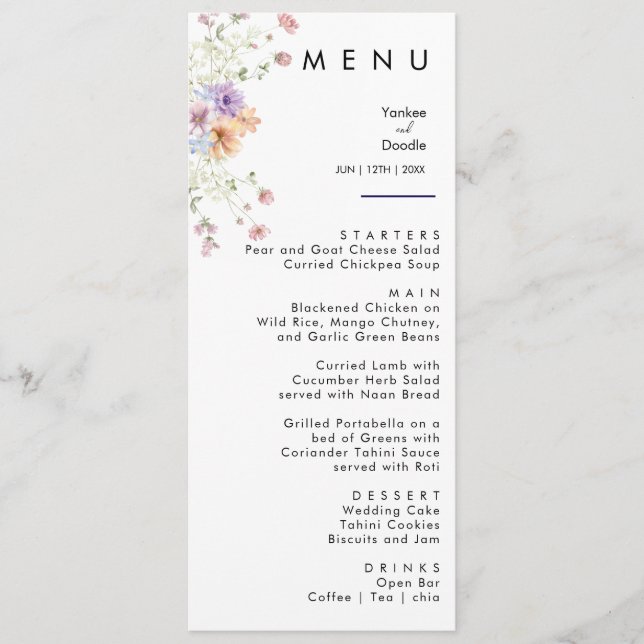 Menu Cardápio de Jantar de Casamento de Primavera com F (Frente)