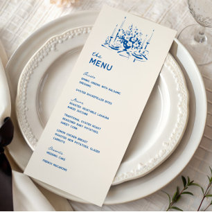 Menu Cardápio de Jantar de Casamento Desenhado à Mão Az