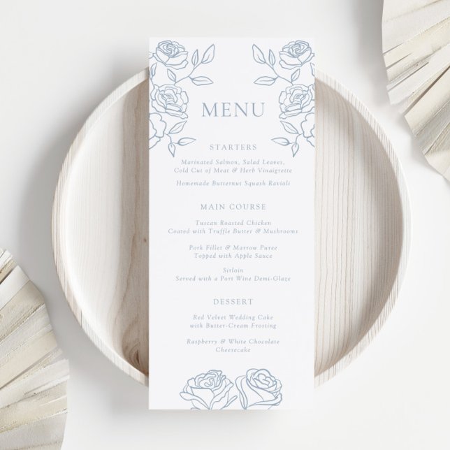 Menu Cardápio de Jantar de Casamento Elegante Rosa Azul (Criador carregado)