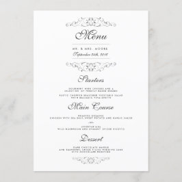 Menu Cardápio de Jantar de Casamento em Prata Antiga co