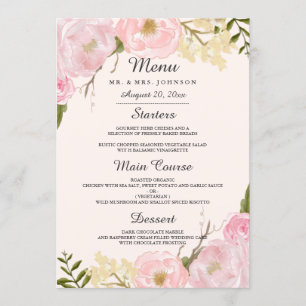 Menu Cardápio de Jantar de Casamento Floral Botânico Ro