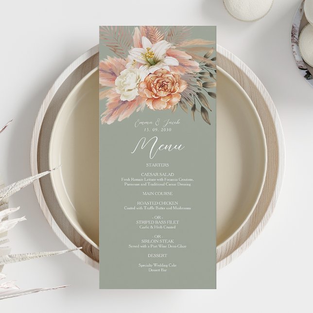 Menu Cardápio de Jantar de Casamento Floral de Pêssego  (Criador carregado)