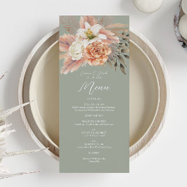 Menu Cardápio de Jantar de Casamento Floral Pêssego Ver