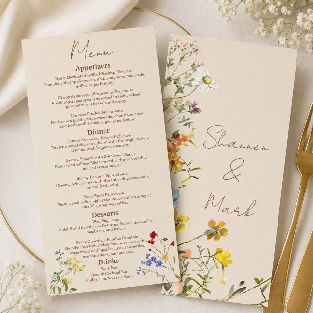 Menu Cardápio de Jantar de Casamento no Jardim de Flore (Criador carregado)