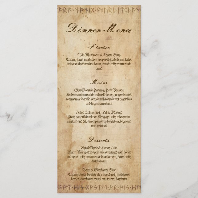 Menu Cardápio de Jantar de Casamento Nórdico Viking  (Frente)