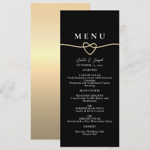 Menu Cardápio de Jantar de Casamento Preto Dourado Eleg