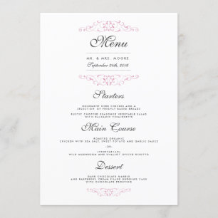 Menu Cardápio de Jantar de Casamento Rosa Elegante com