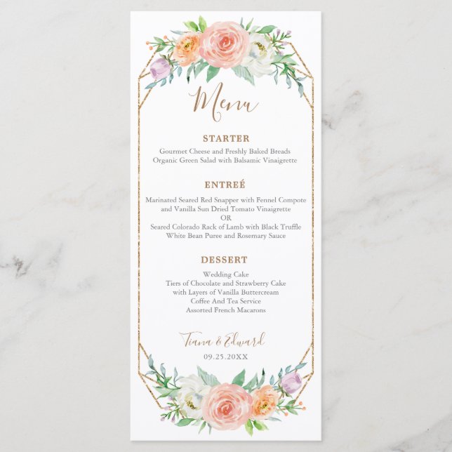 Menu Cardápio de Jantar de Flor de Aquarela Geométrica (Frente)