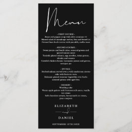 Menu Cardápio de Jantar de Noite de Casamento Preto e B