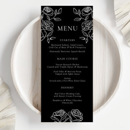 Menu Cardápio de Jantar de Noite Formal Rosa Preta e Br