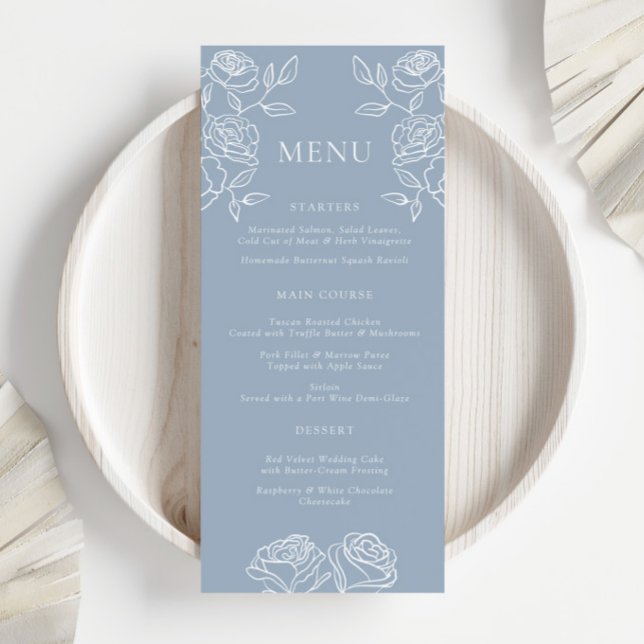 Menu Cardápio de Jantar de Noite Romântico Rosa Azul Em (Criador carregado)