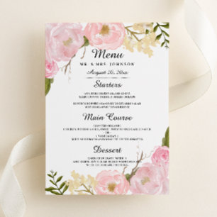 Menu Cardápio de Jantar de Noiva Botânico Rosa Bege