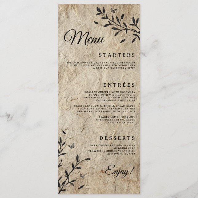 Menu Cardápio de Jantar de Noiva Botânico Vintage (Frente)