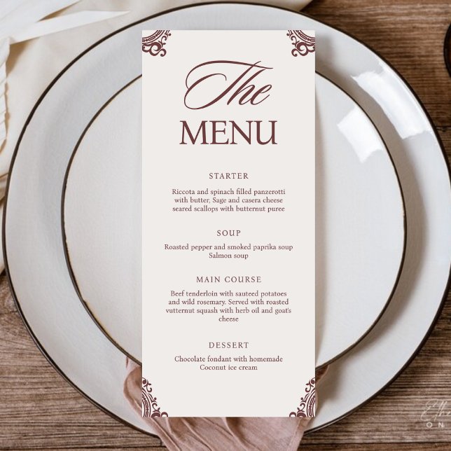 Menu Cardápio de Jantar de Noiva com Caligrafia Elegant (Criador carregado)
