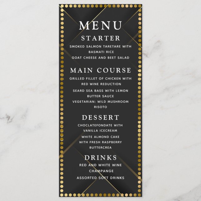 Menu Cardápio de Jantar de Noiva Delicado em Dourado e  (Frente)