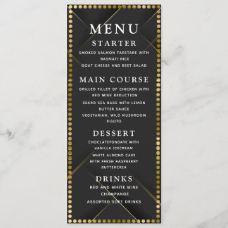 Menu Cardápio de Jantar de Noiva Delicado em Dourado e