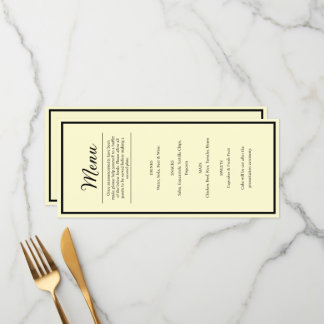 Menu Cardápio de Jantar de Recepção de Casamento Amarel