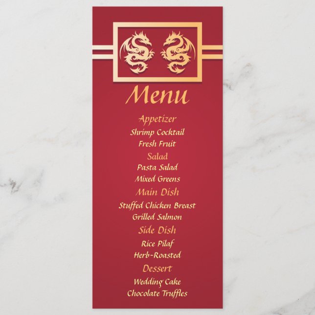 Menu Cardápio de Jantar de Recepção de Casamento Dragão (Frente)