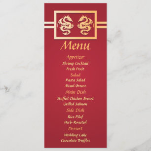 Menu Cardápio de Jantar de Recepção de Casamento Dragão