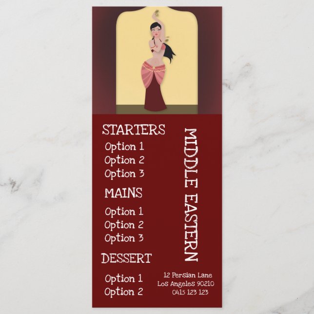 Menu cardápio de jantar de restaurante do Oriente Médio (Frente)