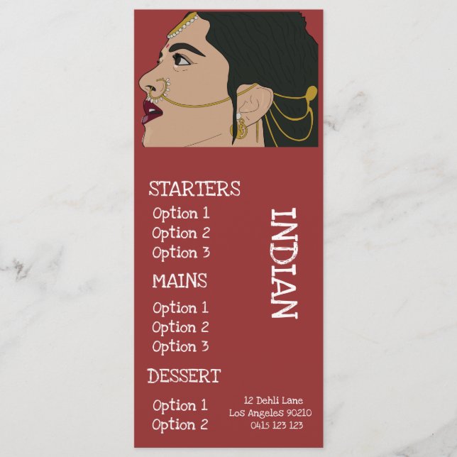 Menu cardápio de jantar de restaurante indiano (Frente)