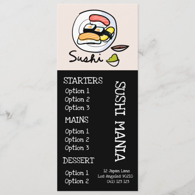 Menu Cardápio de jantar de restaurante japonês de sushi (Frente)