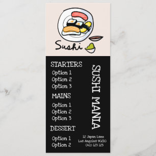 Menu Cardápio de jantar de restaurante japonês de sushi