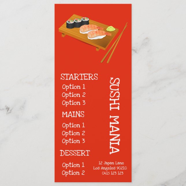 Menu Cardápio de jantar de sushi restaurante japonês de (Frente)