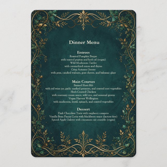 Menu Cardápio de Jantar do Bar de Casamento na Floresta (Frente)