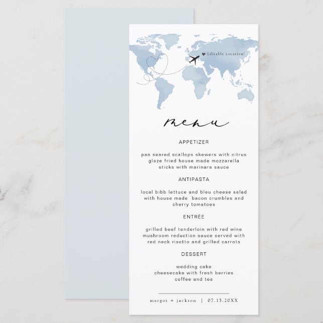 Menu Cardápio de Jantar do Destino Mapa Azul | Carmen (Frente/Verso)