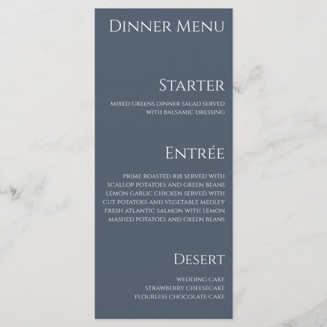 Menu Cardápio de Jantar e Bar de Casamento - Azul e Bra (Frente)