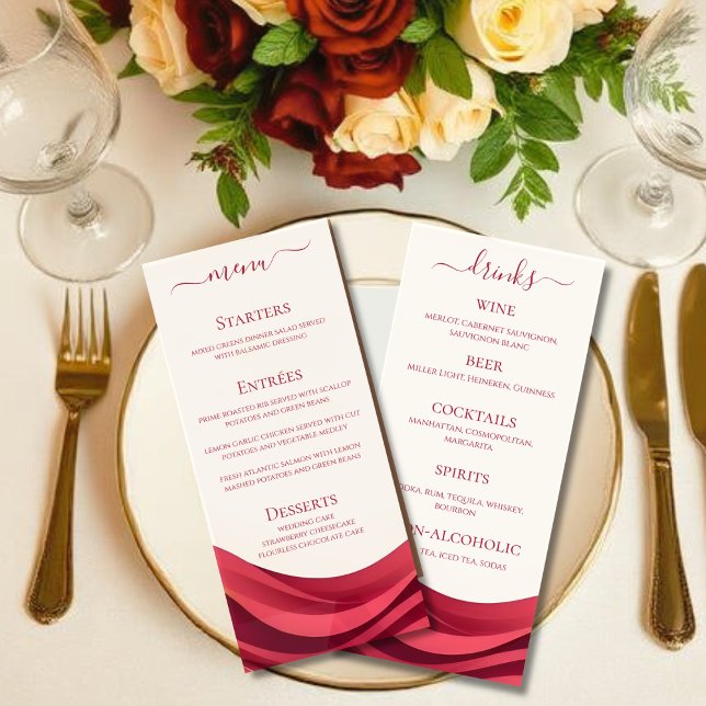 Menu Cardápio de Jantar e Bar de Casamento em Borgonha  (Burgundy Wedding Dinner and Bar Menu  )