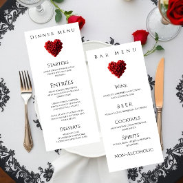 Menu Cardápio de Jantar e Bar de Casamento - Rosas Verm