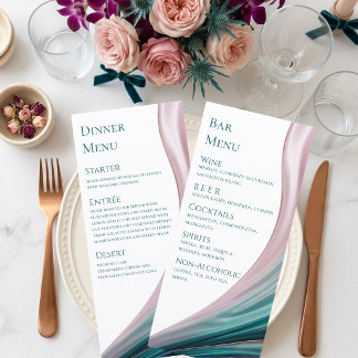 Menu Cardápio de Jantar e Bar de Seda Azul-Verde e Rosa