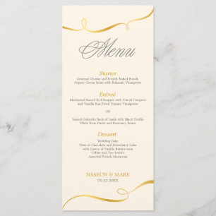 Menu Cardápio de Jantar Elegante com Redemoinho Dourado