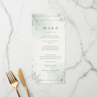 Menu Cardápio de Jantar Floral de Linha de Verdura de S