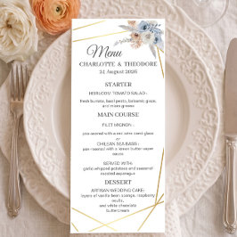 Menu Cardápio de Jantar Geométrico Floral Bege Azul Emp