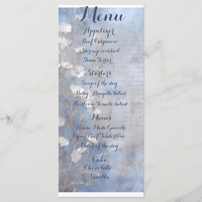 Menu cardápio de jantar rústico azul (Frente)