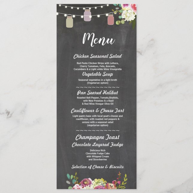 Menu Cardápio de Jarras Casamento Recepção Rústico Giz  (Frente)