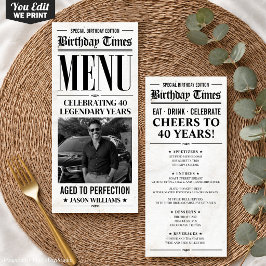 Menu Cardápio de Jornal de Aniversário Personalizado, J