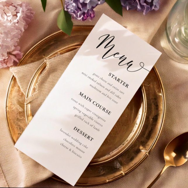 Menu Cardápio de Mesa de Casamento Preto e Branco Simpl (Criador carregado)
