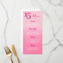 Cardápio de Mesa Glitter Rosa Quinceñera