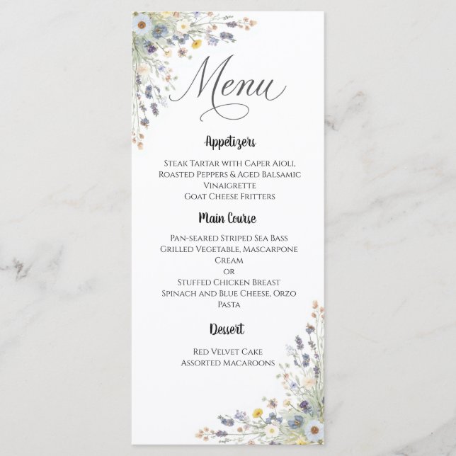 Menu Cardápio de Noiva com Flor Silvestre Eterna (Frente)