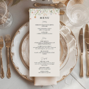 Menu Cardápio de Noiva de Flor Silvestre Rústica Vintag