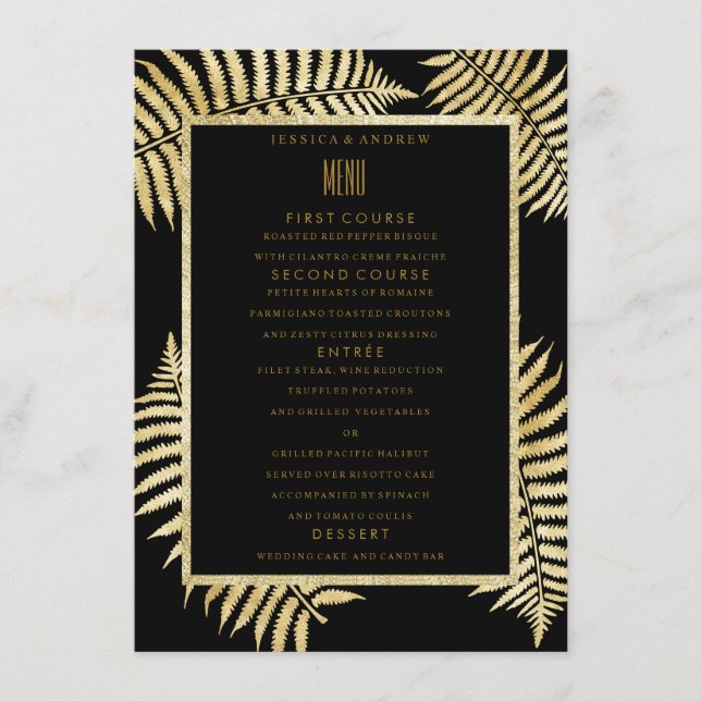 Menu Cardápio de Noiva de Folha de Feto Dourado Falso E (Frente)