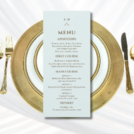 Menu Cardápio de Noiva Elegante com Monograma Azul Péro