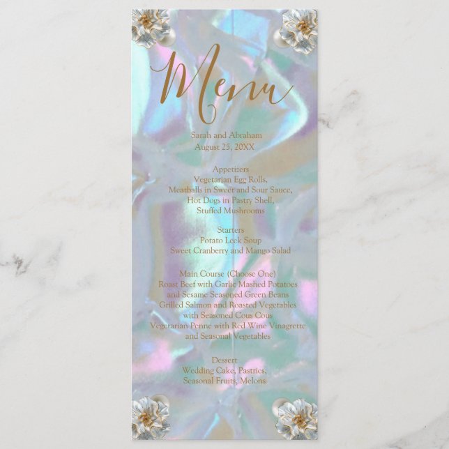Menu Cardápio de Noiva Falsa de Pérola Casamento (Frente)