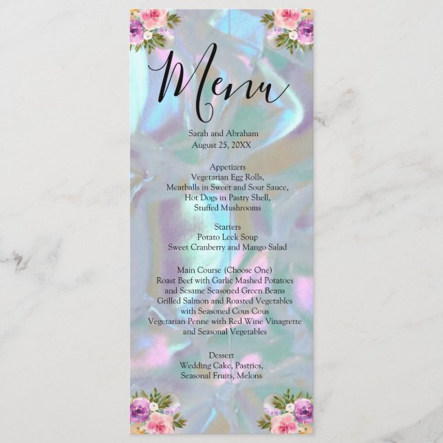 Menu Cardápio de Noiva Falsa de Pérola Casamento (Frente)