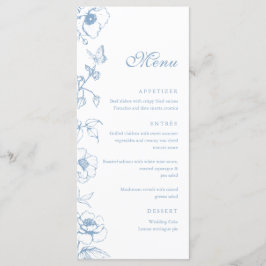 Menu Cardápio de Noiva Floral Azul Empoeirado Elegante
