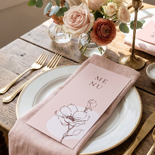 Menu Cardápio de Noiva Floral Boêmio Moderno Rosa